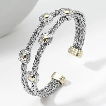 Two Tone Braided Cuff Bracelet - Jewelry