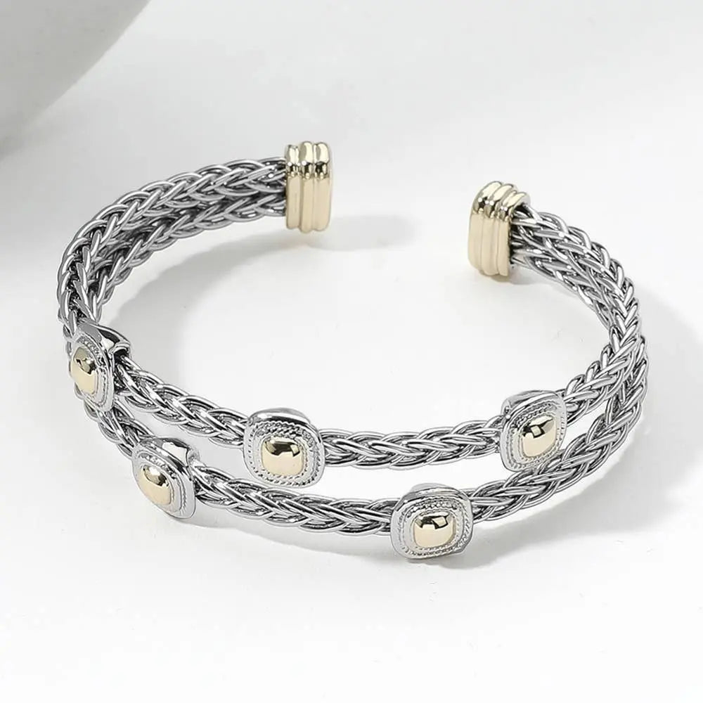 Two Tone Braided Cuff Bracelet - Jewelry