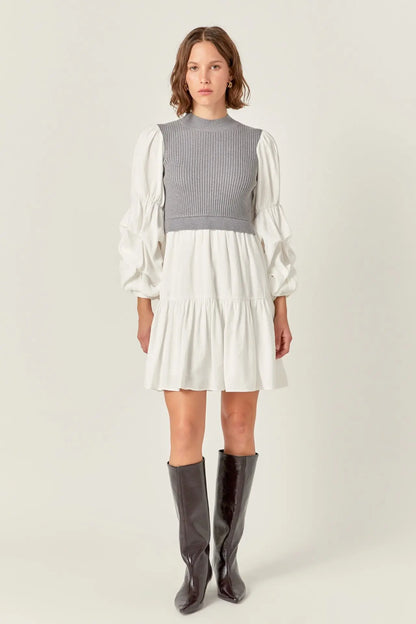 Vivian Mixed Media Knit Dress - Dresses