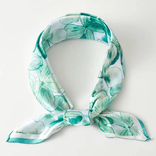 Watercolor Floral Satin Bandana - Scarves