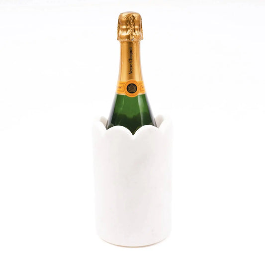 White Marble Scalloped Wine & Champagne Chiller - Tabletop Decor