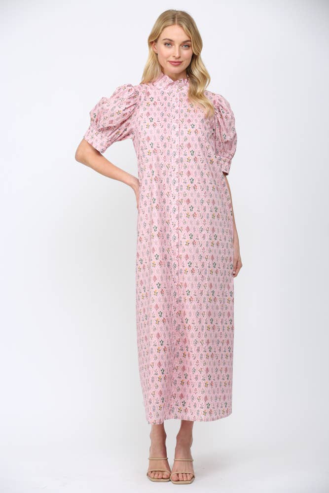 The Florence Ruffled Mock Neck Dress – Pink Multi