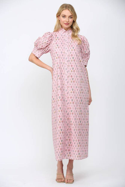 The Florence Ruffled Mock Neck Dress – Pink Multi