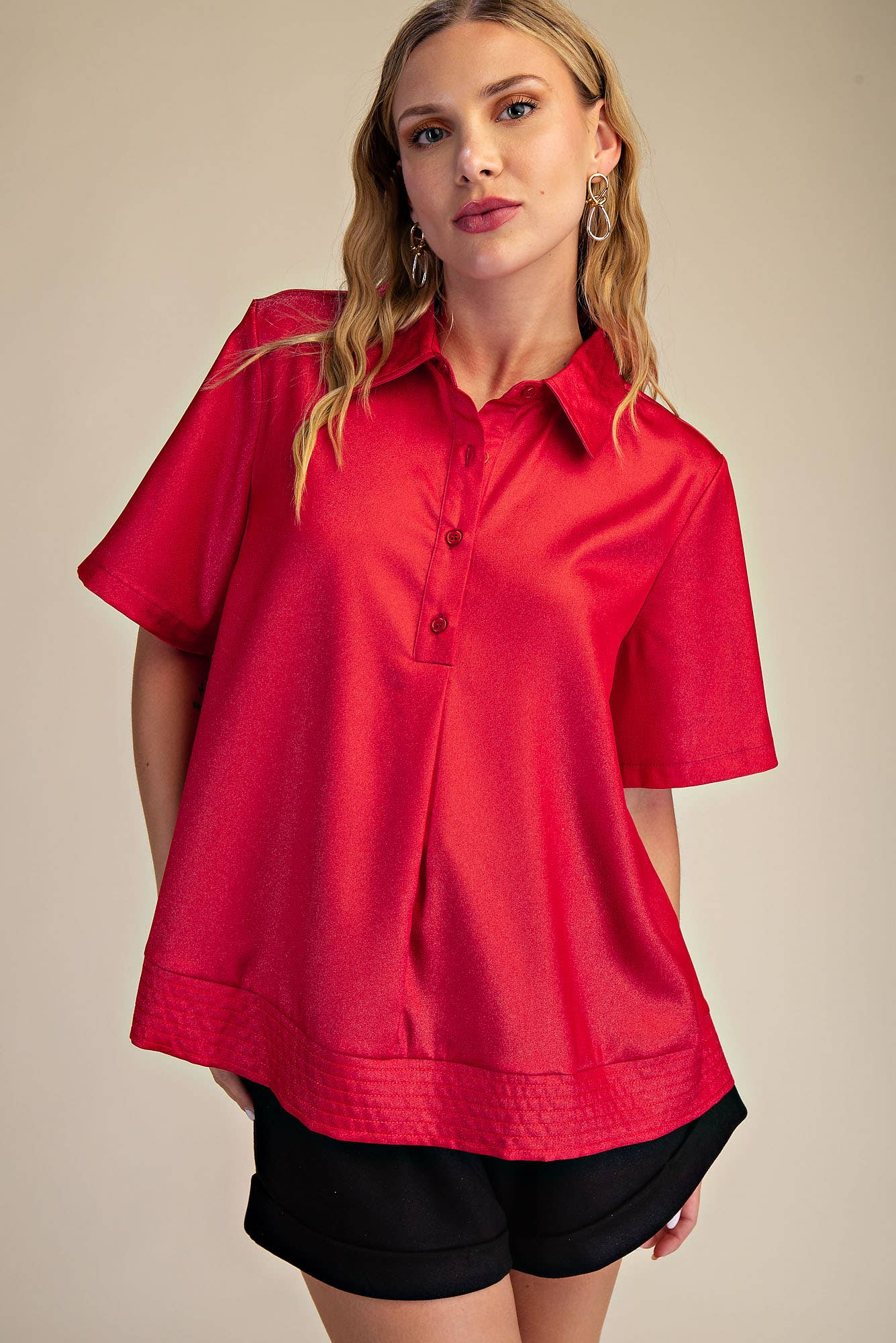 Sophie Short Sleeve Shirt Top – Red