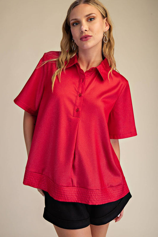 Sophie Short Sleeve Shirt Top – Red