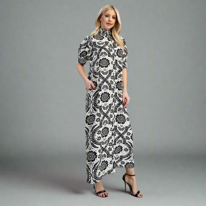 Eva Ruffled-Neck Maxi Dress – Black