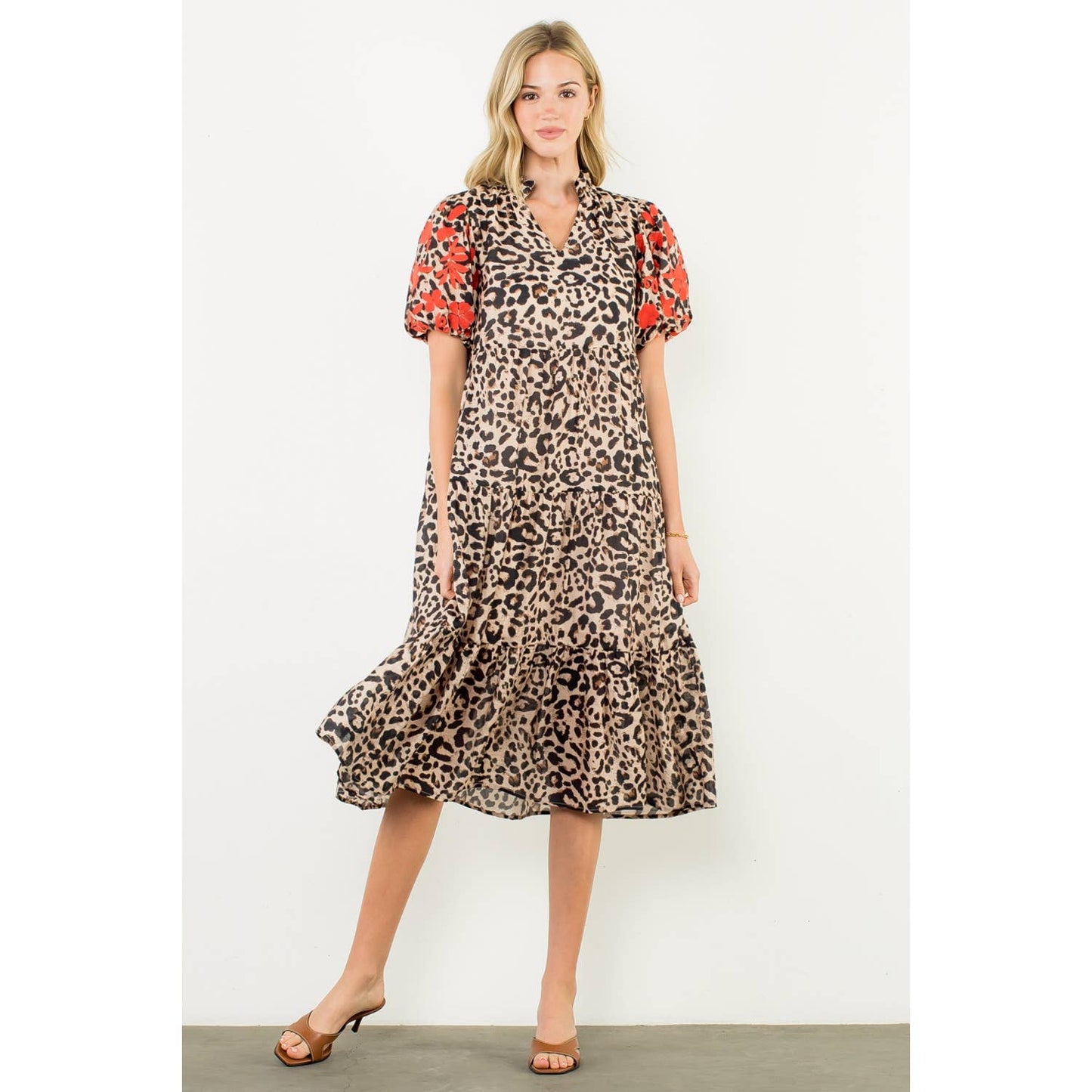 The Maren Dress — Embroidered Puff Sleeve Cheetah Dress