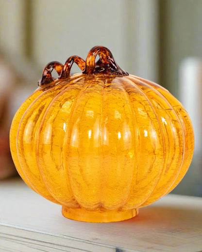 Dawson Glass Pumpkin – Orange/Brown (8" x 9")