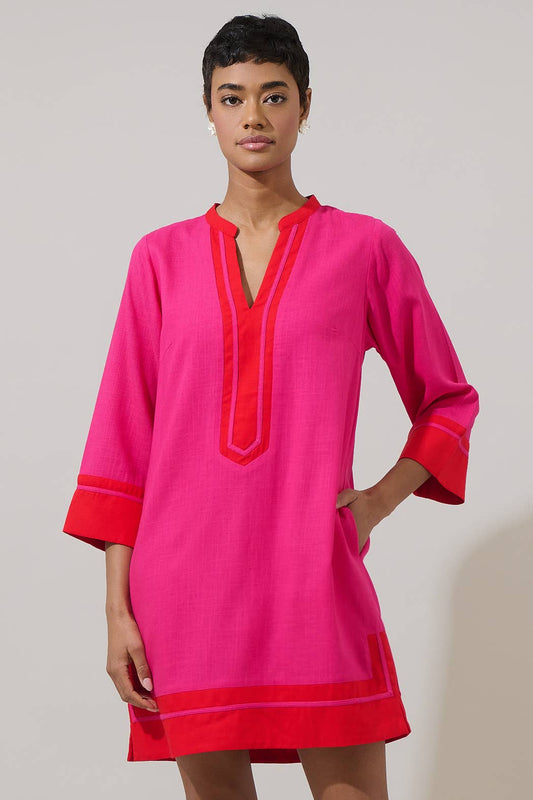 Allie Shift Linen Mini Dress – Fuchsia
