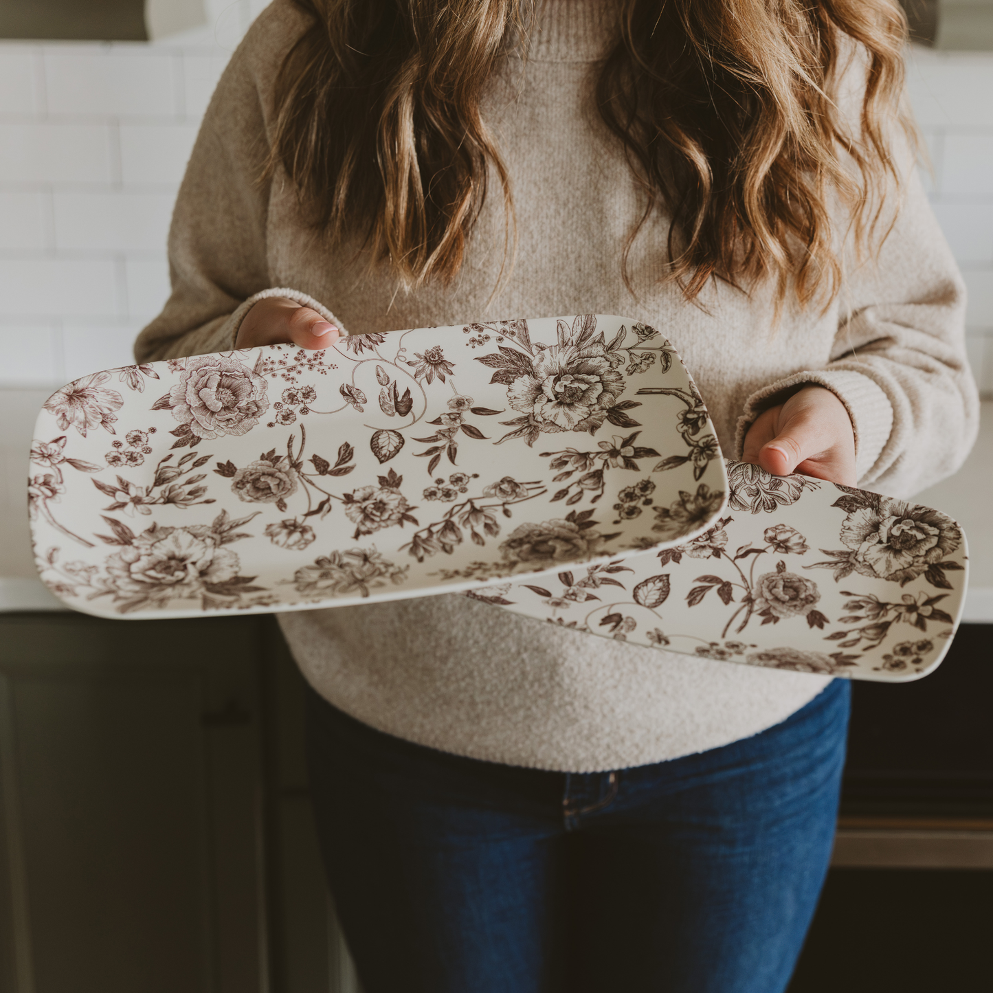 Brown Delft Stacking Melamine Tray – Set of 2