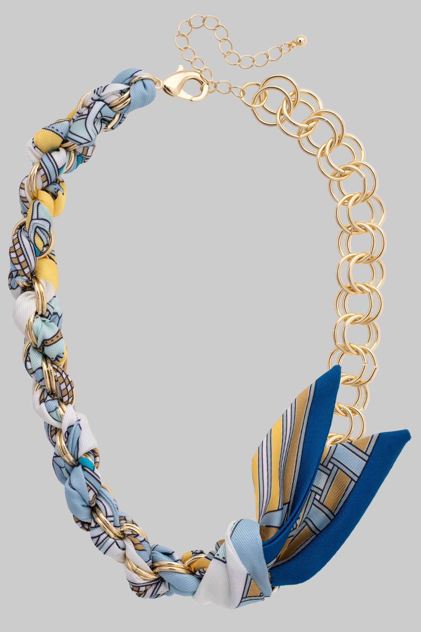 Desiree Scarf Necklace in Light Blue & Gold