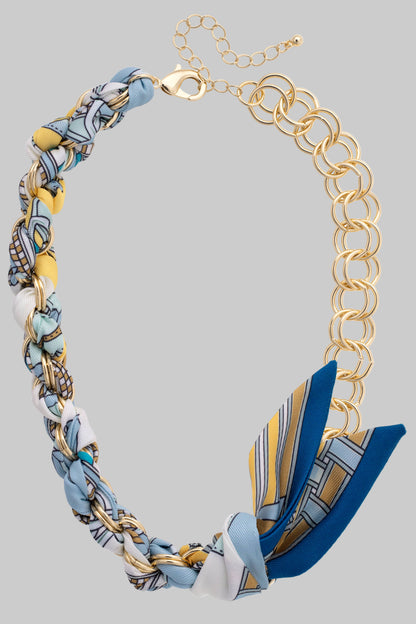 Desiree Scarf Necklace in Light Blue & Gold