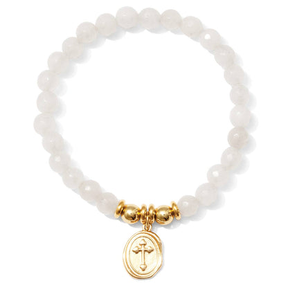 Stretch Stone Bracelet With Oval Cross Charm