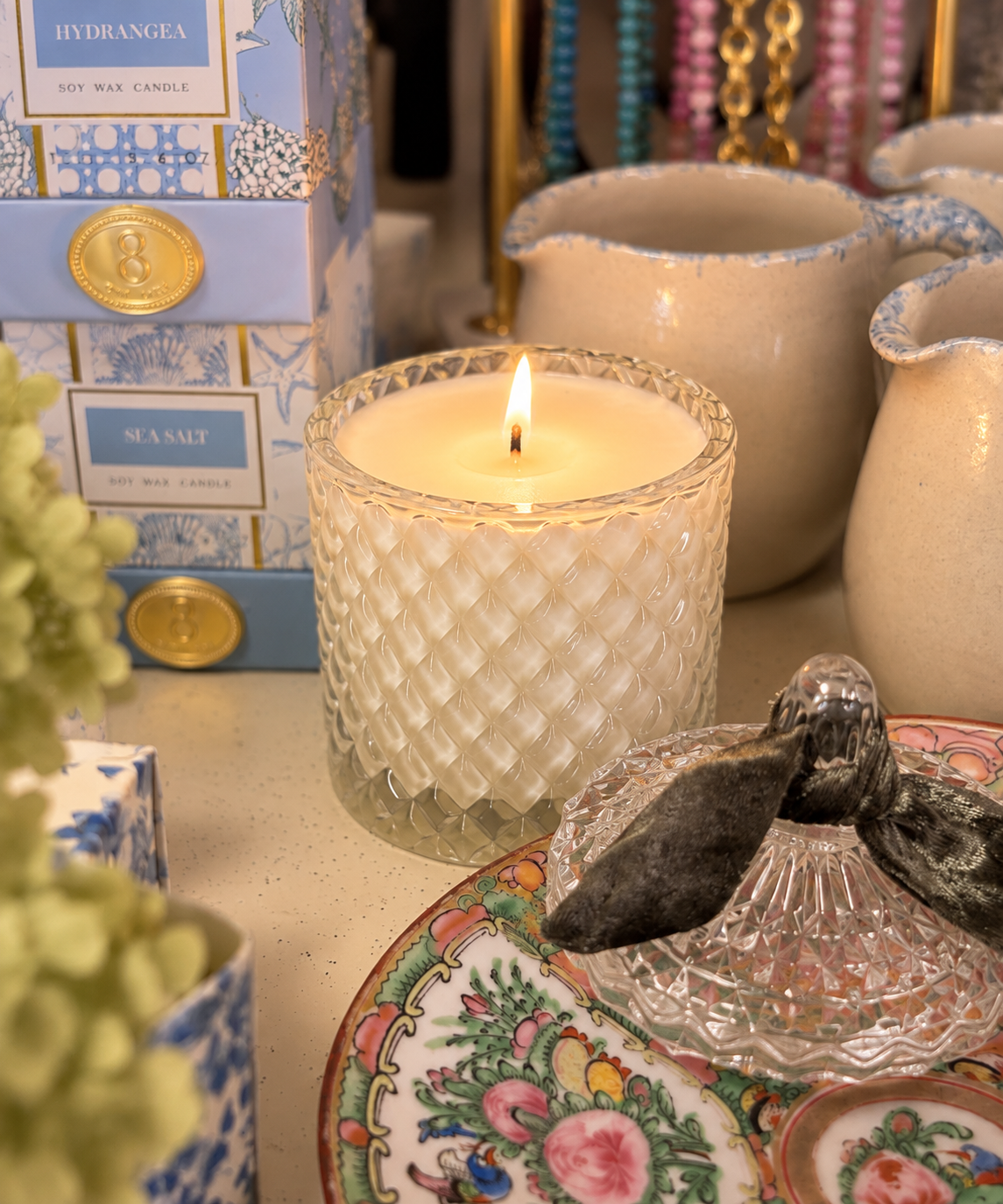 The Village candle in a cut-glass Princess vessel with matching lid