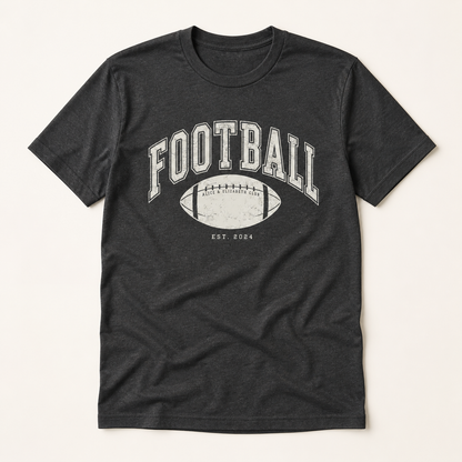 Alice & Elizabeth Football Tee in Charcoal, boutique flat-lay product view