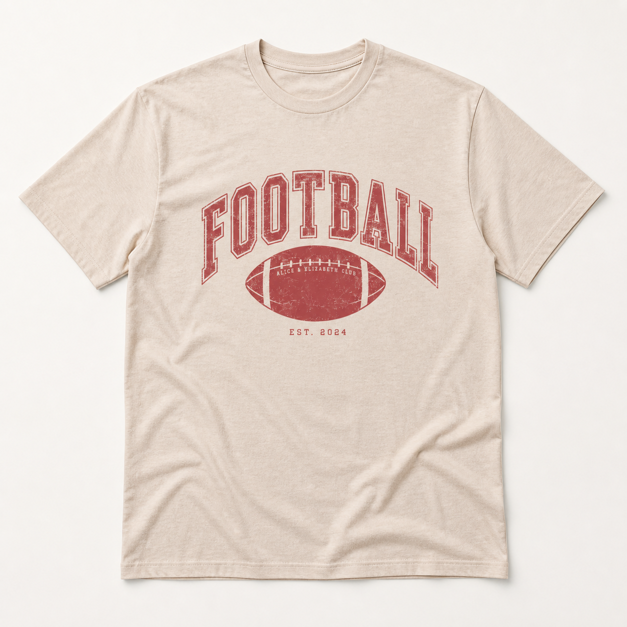 Alice & Elizabeth Football Tee in Cream, boutique flat-lay product view