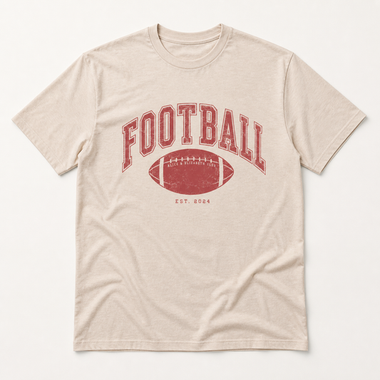 Alice & Elizabeth Football Tee in Cream, boutique flat-lay product view