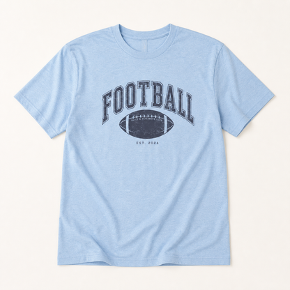 Alice & Elizabeth Football Tee in Heather Cool Blue, boutique flat-lay product view