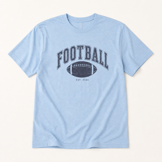 Alice & Elizabeth Football Tee in Heather Cool Blue, boutique flat-lay product view