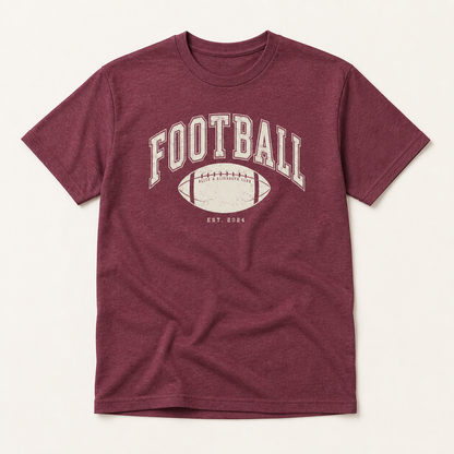 Alice & Elizabeth Football Tee in Heather Maroon, boutique flat-lay product view