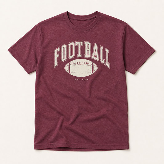 Alice & Elizabeth Football Tee in Heather Maroon, boutique flat-lay product view
