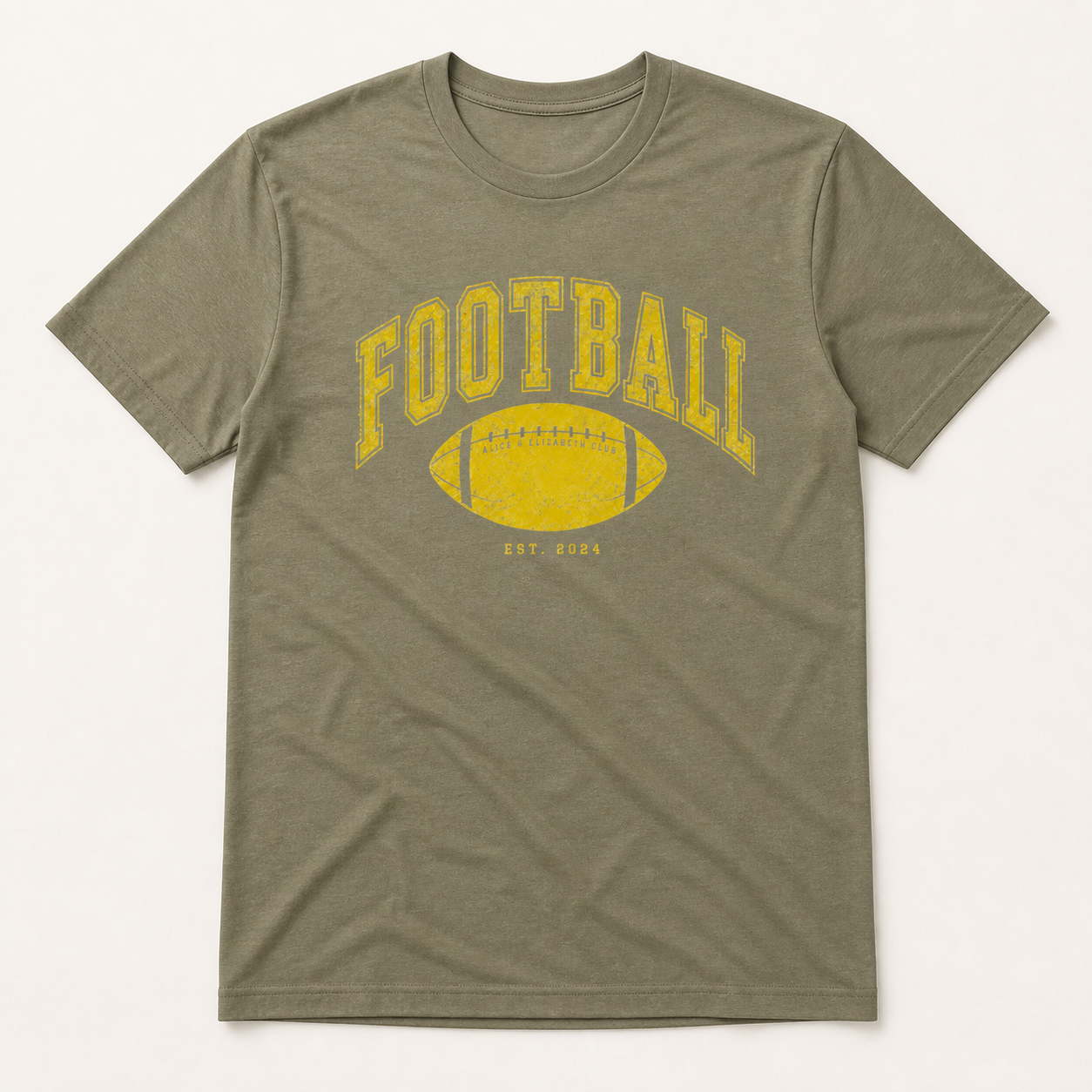 Alice & Elizabeth Football Tee in Light Olive, boutique flat-lay product view