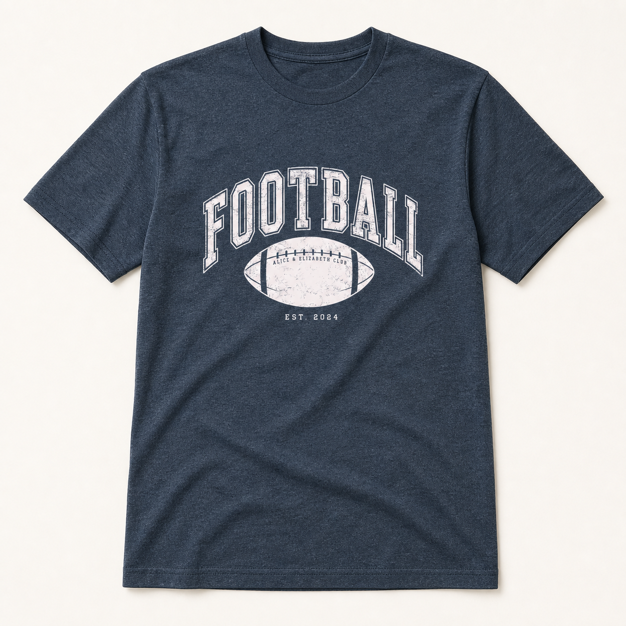 Alice & Elizabeth Football Tee in Midnight Navy, boutique flat-lay product view