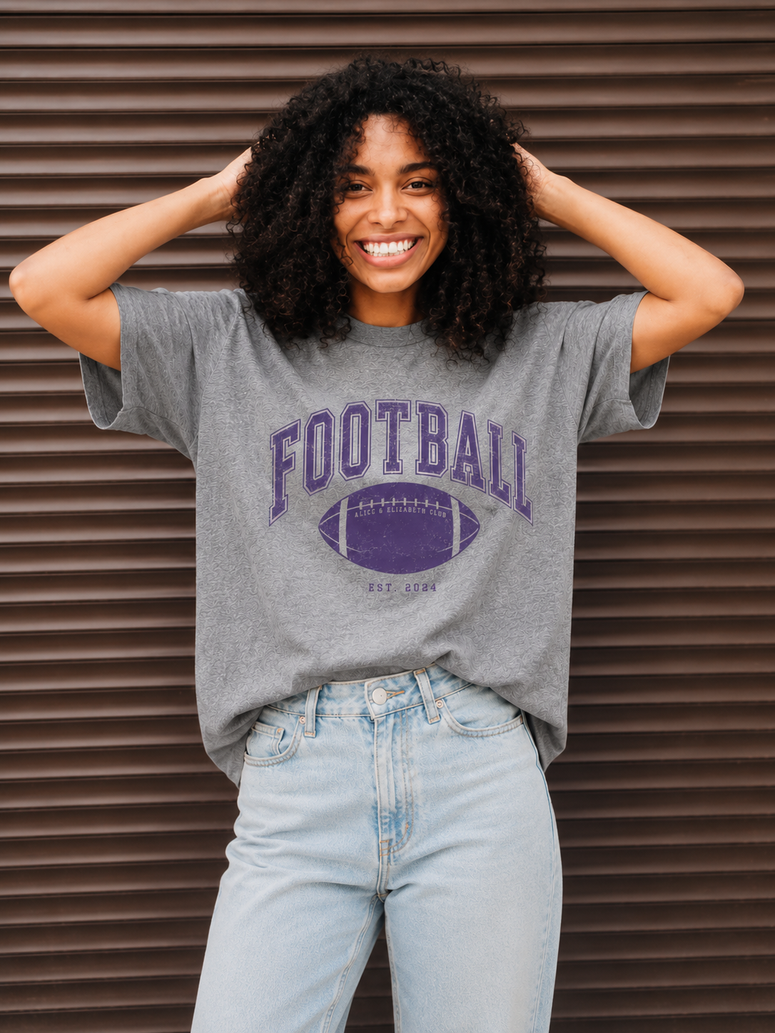 Alice & Elizabeth Football Tee in Silk, modeled lifestyle view