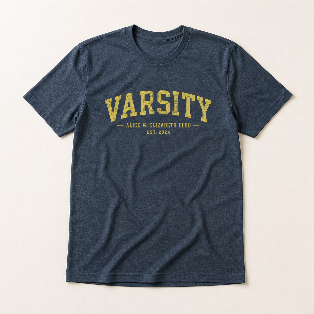 Alice & Elizabeth Varsity Tee in Midnight Navy flat lay product view