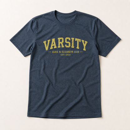 Alice & Elizabeth Varsity Tee in Midnight Navy flat lay product view