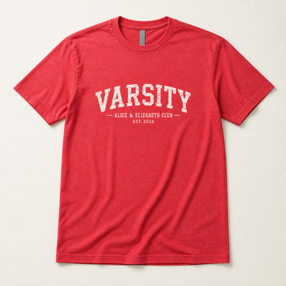 Alice & Elizabeth Varsity Tee in Red flat lay product view