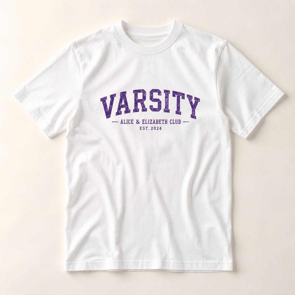 Alice & Elizabeth Varsity Tee in White flat lay product view