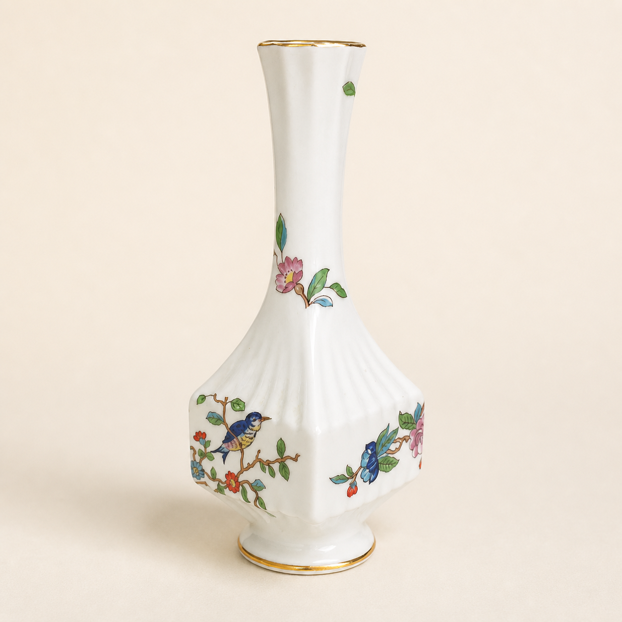 Aynsley Pembroke bone china bud vase on an ivory studio background