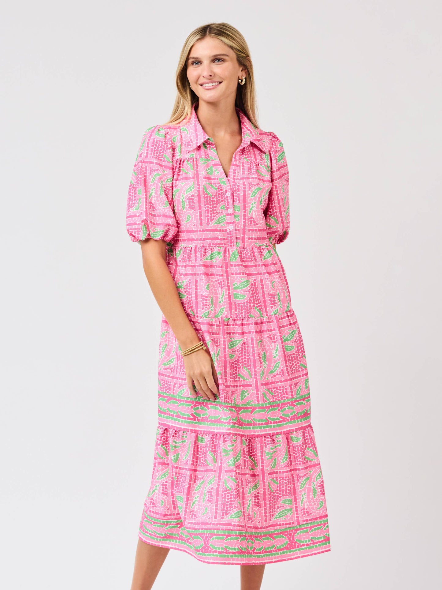 The Eloise Trellis Tile Dress – Pink