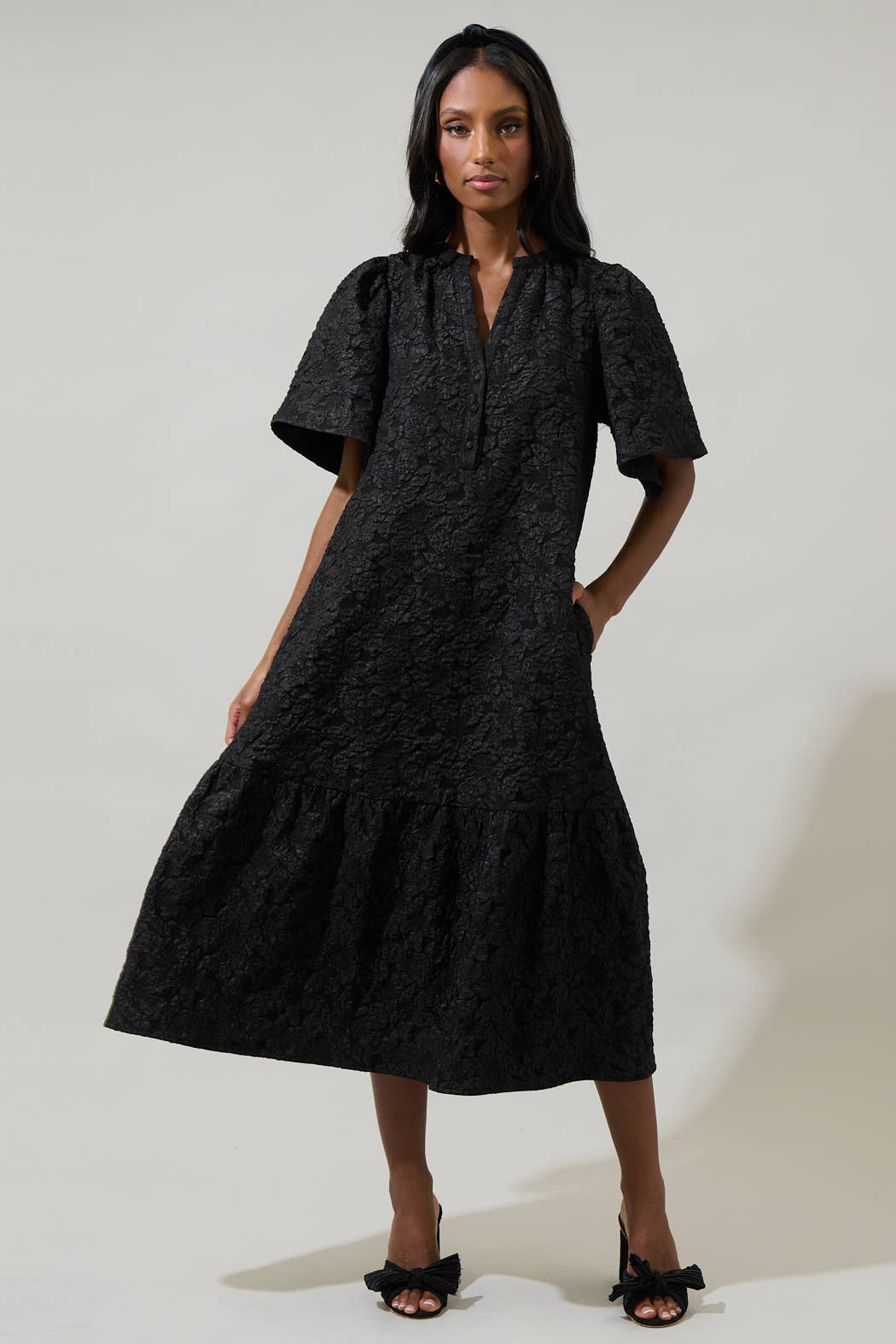 The Arielle Dress — Jacquard Floral Midi