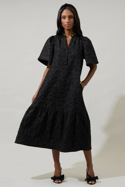 The Arielle Dress — Jacquard Floral Midi