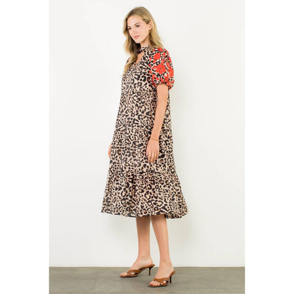 The Maren Dress — Embroidered Puff Sleeve Cheetah Dress