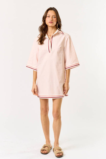Lila Striped Collared Oversize Mini Dress (Light Pink)