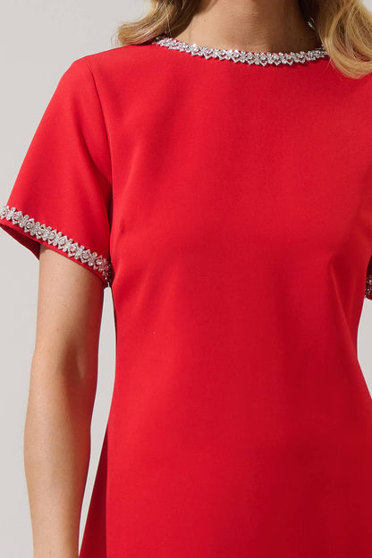 Kaitlyn Rhinestone Shift Mini Dress – Red