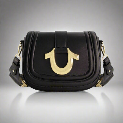 True Religion Camden Saddle Bag with Gold Hardware (Black)