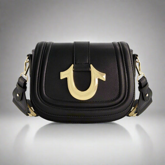 True Religion Camden Saddle Bag with Gold Hardware (Black)