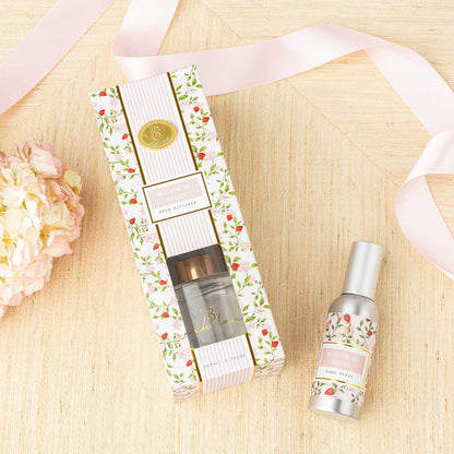 Botanical Berry room spray by 8 Oak Lane, a floral fragrance with berry notes, displayed in a clear glass bottle.