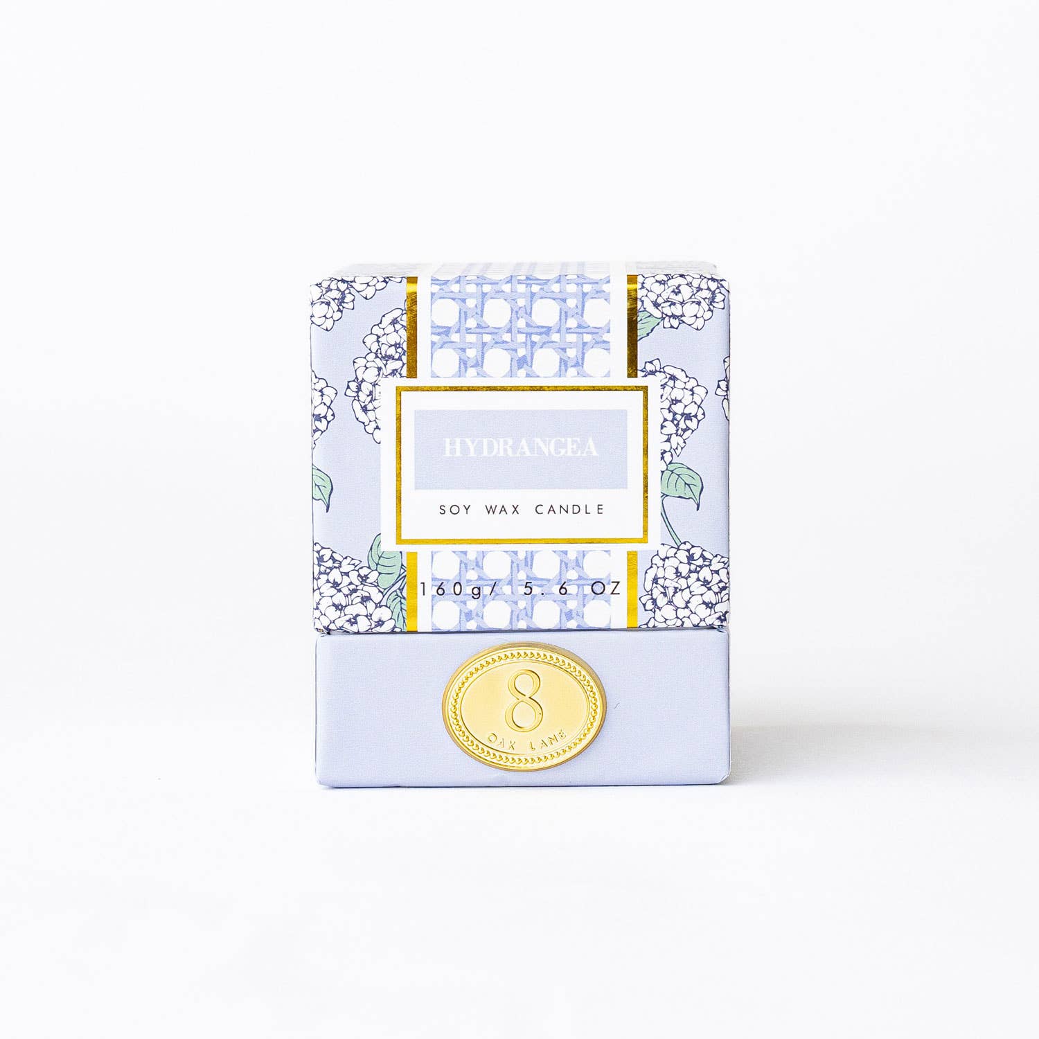 Lillian Hydrangea Candle by 8 Oak Lane featuring a floral hydrangea design in a glass holder, perfect for home decor and ambiance.