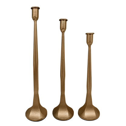 Gold Cast Iron Taper Candle Holders - Set of 3