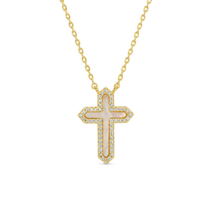Feel the Faith, Shell Pavé Cross Necklace — Gold