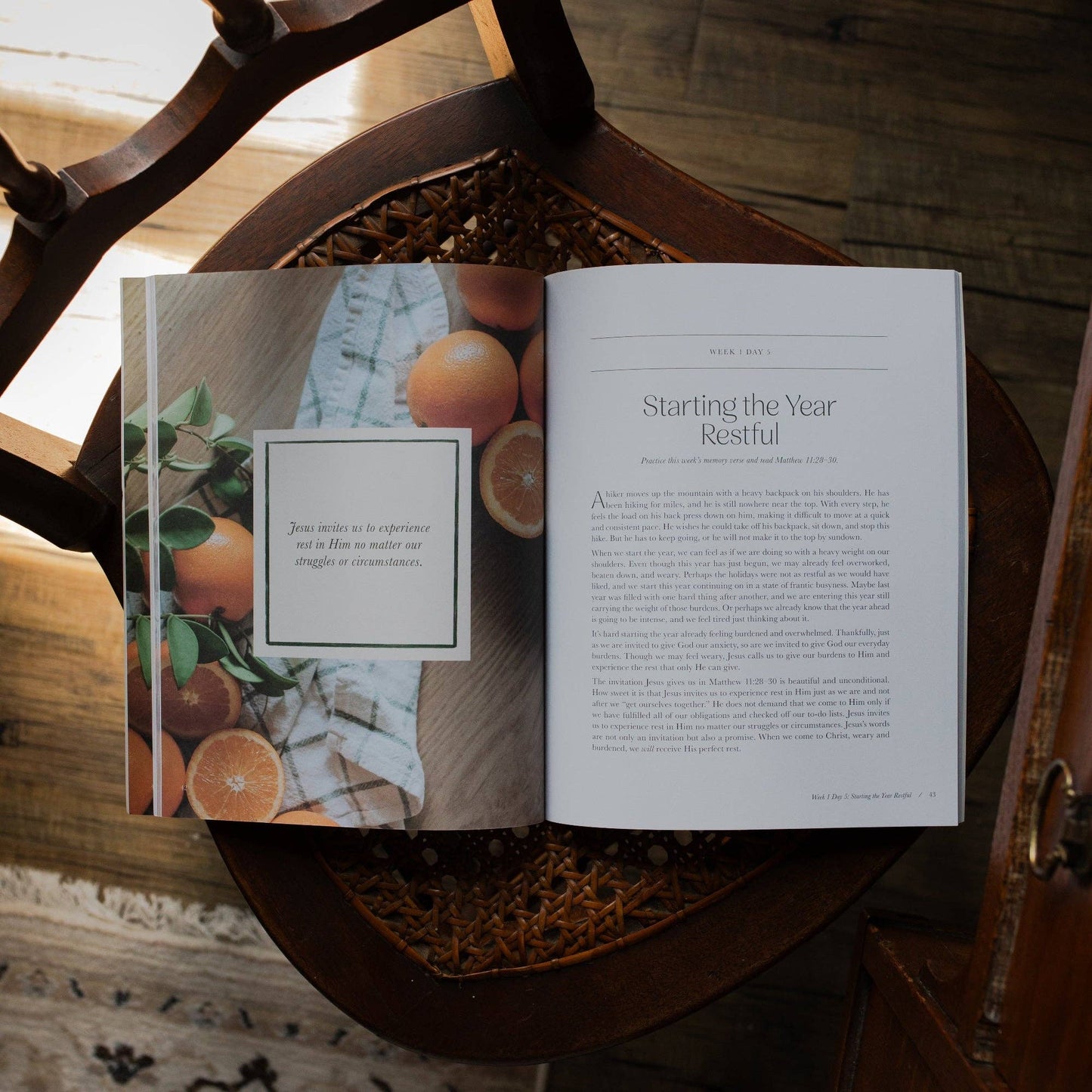 Fresh Start Devotional by The Daily Grace Co, featuring an open devotional book with inspirational pages and calming design.