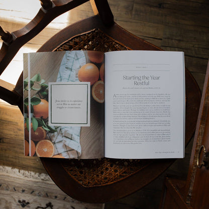 Fresh Start Devotional by The Daily Grace Co, featuring an open devotional book with inspirational pages and calming design.