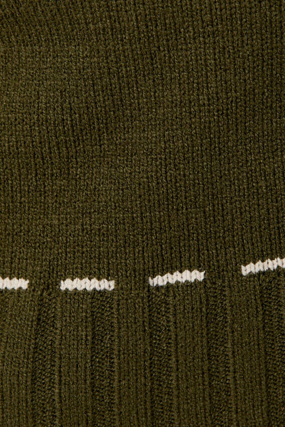 Round Neck Stitch Detail Sweater Cardigan – Olive