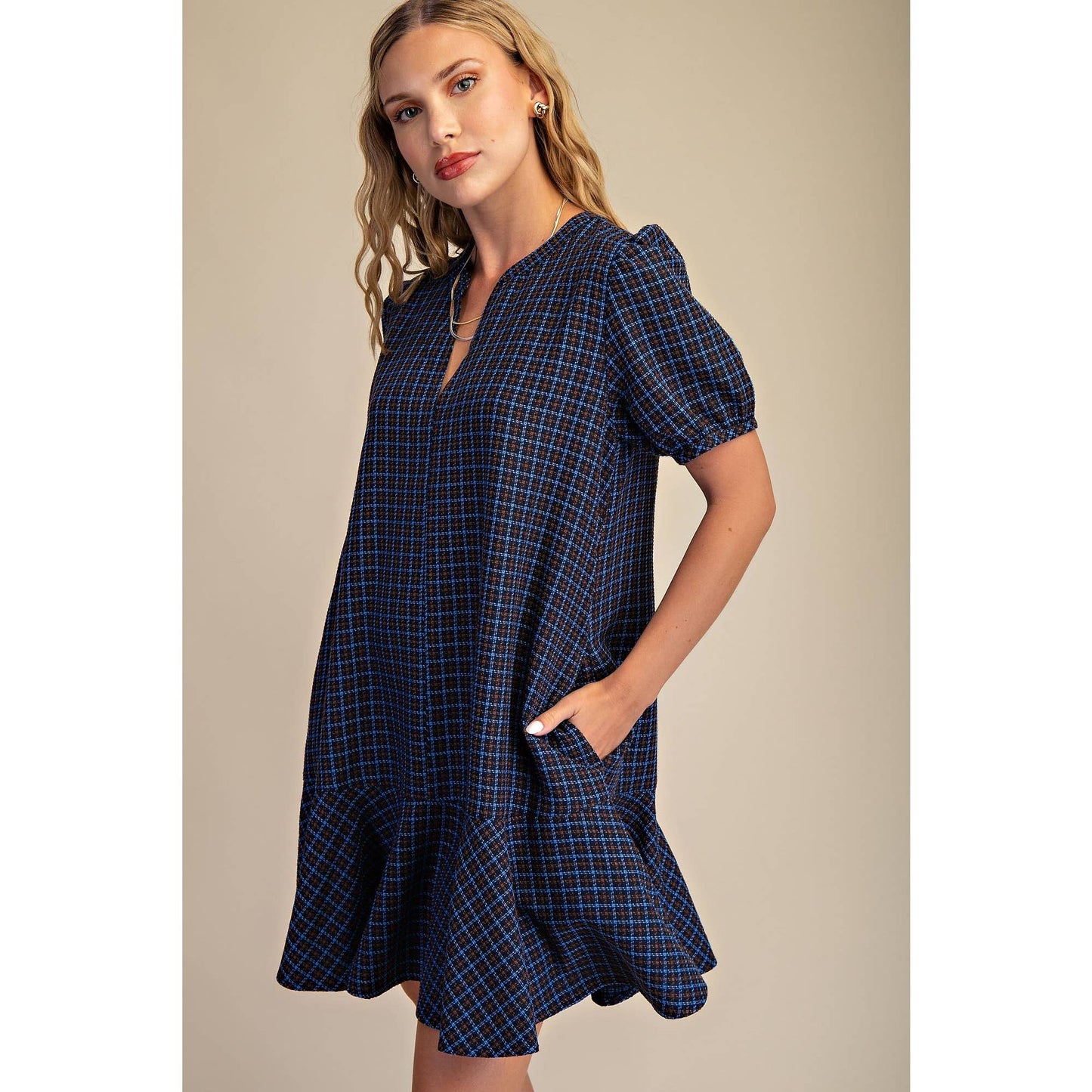 The Eliza V-Neck Flutter Mini Dress — Navy