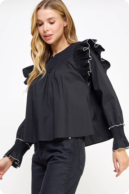 Sophia Contrast Ruffle Blouse